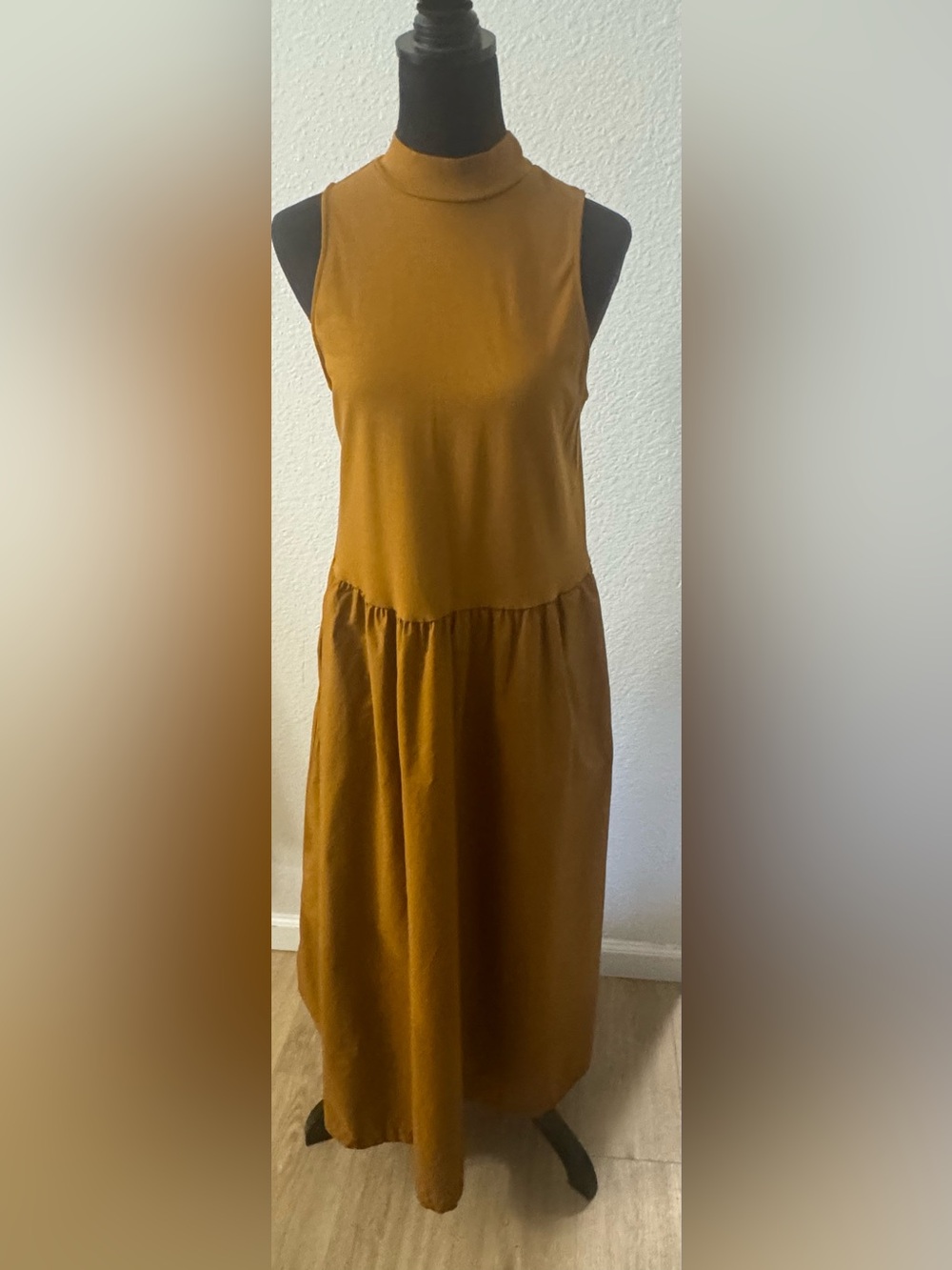 a new day Sleeveless Mustard High-Neck Midi Dres